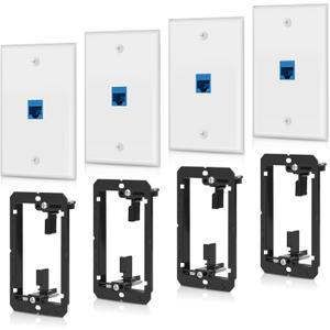 4 Pack Ethernet Wall Plate 1 Port Keystone Jack Blue Cat6 RJ45 Coupler Outlet Connector with Single Gang Low Voltage Mounting Bracket