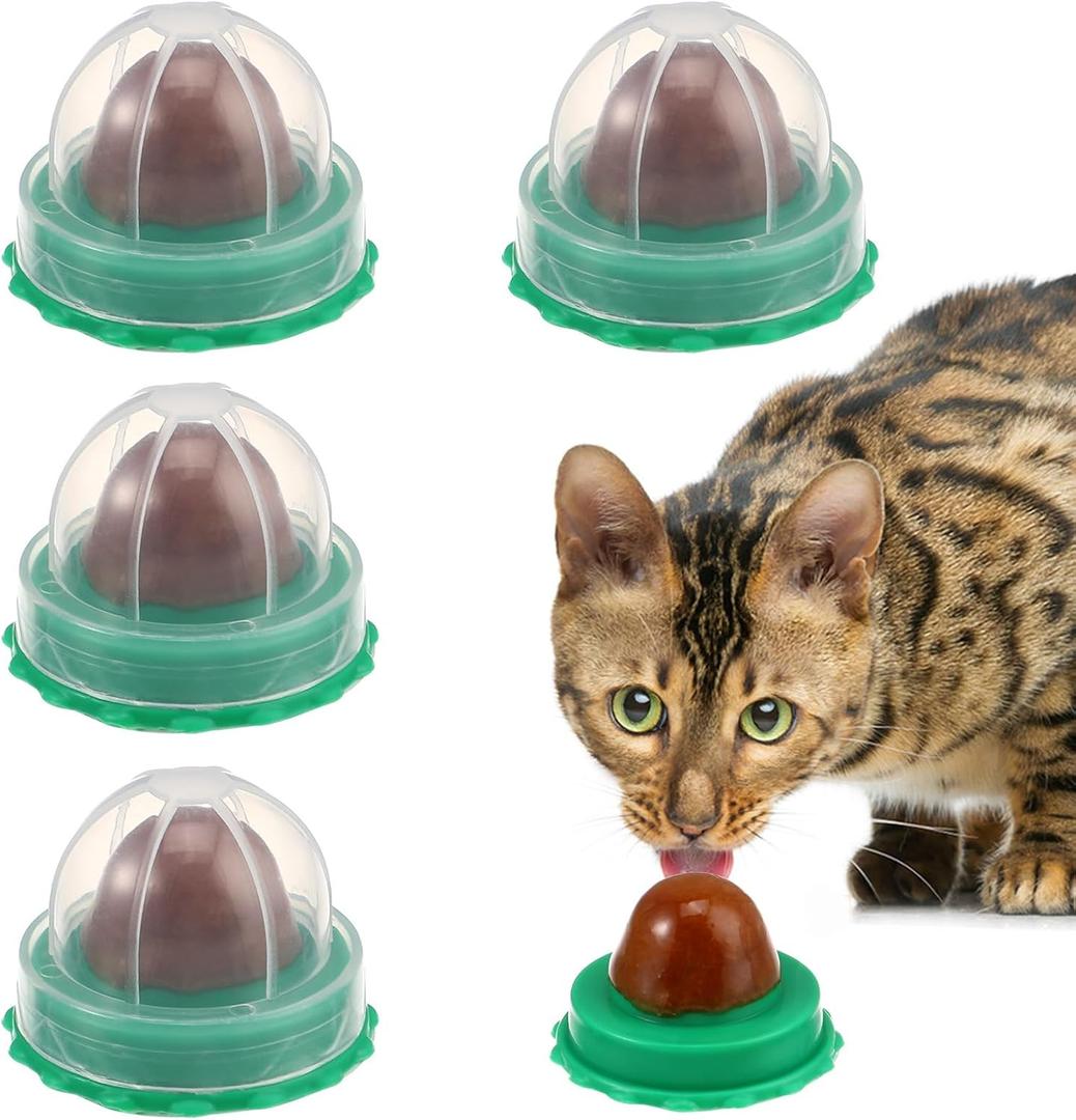 POPETPOP Cat Candy Snacks 5-Pack Lickable Catnip Treat Balls for Cats - Indoor Wall-Mounted Catnip Lollipops Promoting Hydration Urinary & Oral Health - Random Flavors