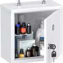 Uniclife Wall Mount Medicine Cabinet with Key Lock & Handle Locking First Aid Cabinet Lockable Medical Cabinet Lightweight Medium Medicine Organizer Secure Steel Wall Cabinet Metal Storage Box, White