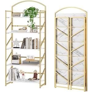 BHG Arched Bookshelf 5 Tier Shelf Storage Organizer Bookcase, No Assembly Folding Book Shelf for Living Room, Bedroom Home Office Rack Bookshelves