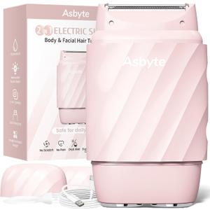 4-in-1 Electric Razor for Women, Bikini Trimmer & Facial Hair Remover, Rechargeable Cordless Dual-Head Shaver, IPX7 Waterproof, Painless & Hypoallergenic for Sensitive Areas, Pink