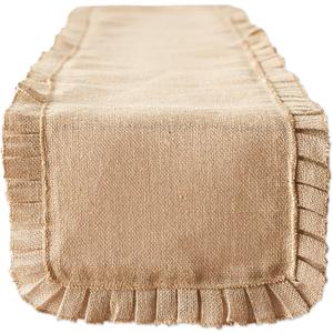 DII Jute Burlap Collection Kitchen Tabletop, Table Runner, 14x108, Ruffle Trim Natural