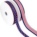 Songye 1 Inch Patriotic Wired Ribbon, 2 Rolls Total 20 Yards Red White Blue Star Stripe Ribbon for 4th of July Independence Day Veterans Day Wreath DIY Crafts Holiday Decor