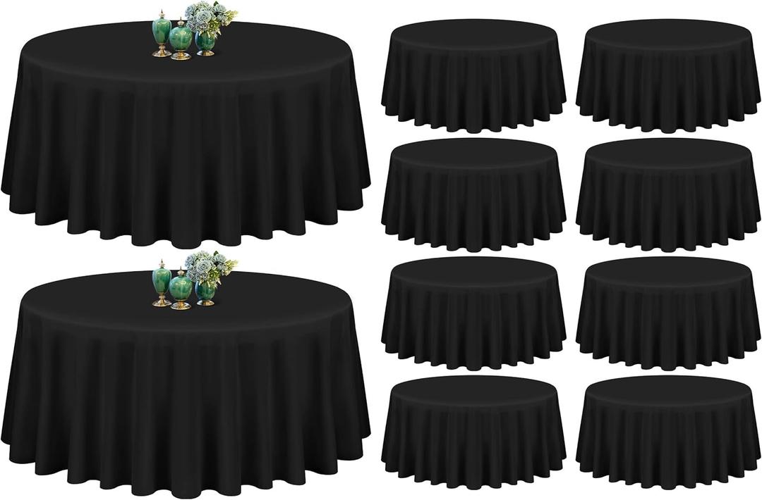 10 Pack Black Round Tablecloth 90 Inch Washable Polyester Tablecloths for Round Tables Stain Resistant and Wrinkle Table Cloth Decorative Fabric Table Cover for Dining Wedding Party Banquet Buffet