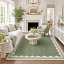 GarveeHome Scalloped Sage Green Washable Area Rug 6x9 Rugs for Living Room Soft Low-Pile Solid Modern Minimalism Thin Carpet for Bedroom Dining Nursery Non Slip