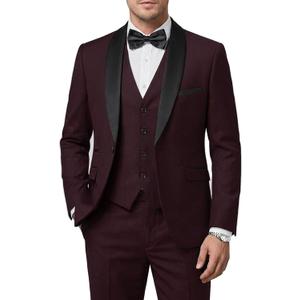 Hihawk Mens 3 Piece Tuxedo Set with Bow Tie, One Button Shawl Lapel Jacket Vest Pants, Slim Fit Suit Party Wedding Prom Tux (Red, S)