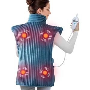 Dowin Heating Pads for Back Pain Relief, Wearable Electric Heating Pad with Massager, 24"x35" Extra Large Heated Pad for Neck and Shoulder Cramps, Auto-Shut Off, Machine Washable (Teal)