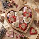 24 Pcs Neutral Valentine's Day Ornaments Felt Heart Ornament White Red Pink Stuffed Heart Bowl Vase Fillers Rustic Farmhouse Barn Style Valentines Day Decor for Tree Home Table Party Decor, White and Beige