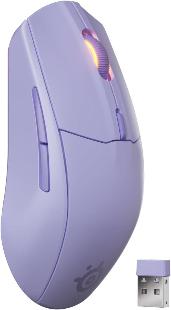 SteelSeries Rival 3 Wireless Gen 2 Gaming Mouse 2.4GHz and Bluetooth 18000 DPI TrueMove Air Optical Sensor 60 Million Click Durability Light Weight 100% PTFE Feet Lavender