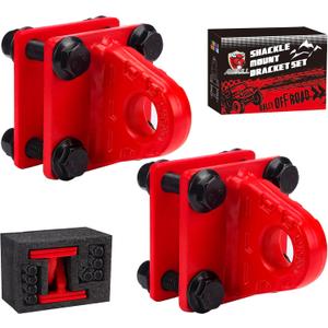 2 Pack D-Ring Shackles Mount Bracket with Backer Plate, D Ring Shackle Bracket, 5 TON Bolt On Clevis Mount Bumper Shackle Bracket, for Truck, Tractors, ATV, UTV, Pickup Trucks, Red