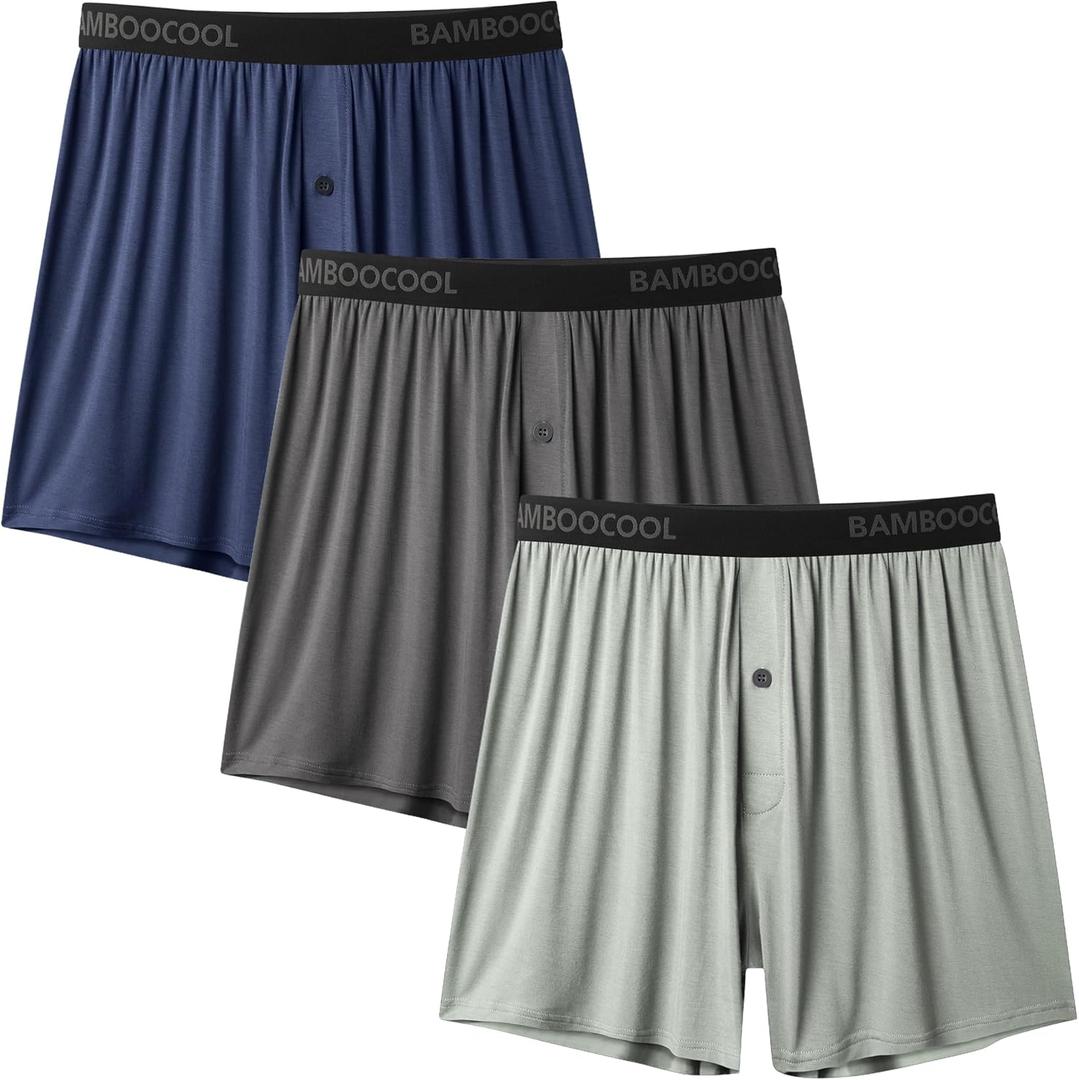 BAMBOO COOL Mens Boxer Shorts Underwear Soft Comfortable Breathable Knit Boxers Short for Men (3 or 5 Pack) (Medium, (3pack)01:blue-gray/Navy/Gray)
