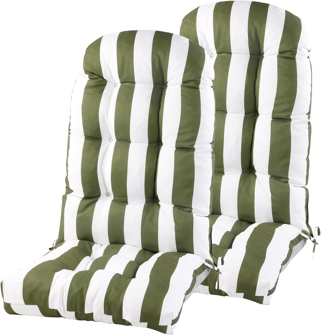 Adirondack Chair Cushions Set of 2, High Back Patio Chair Cushions 48 x 19.7 x 4.7 Inch, Indoor/Outdoor Thickened Rocking Chair Cushion, Fade-Resistant & Waterproof (Green White)