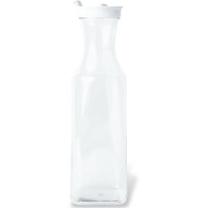 Blue Sky Square Clear Plastic Pitcher 34oz with White Lid - 12 Count | Elegant Serveware Perfect for Parties, Picnics and Gatherings
