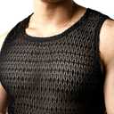 JOGAL Mens See Through Lace Shirts Sleeveless Muscle Tops (Black, S)