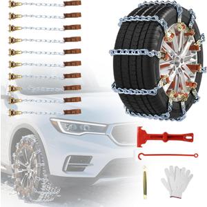 Qoosea Snow Chains for Car 10Pcs Tire Chains for SUV Manganese Steel Tire Chains Heavy Duty Universal Anti-Slip Chains for Tires Durable Tire Cables
