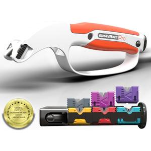 Knife Sharpener - Manual Kitchen Knife Sharpening 7-in-1 System, Adjustable Handheld Premium Knife Sharpeners with Replaceable Sharpening Cartridge, for Pocket Knife, Scissors, Meat Cleaver (Orange)