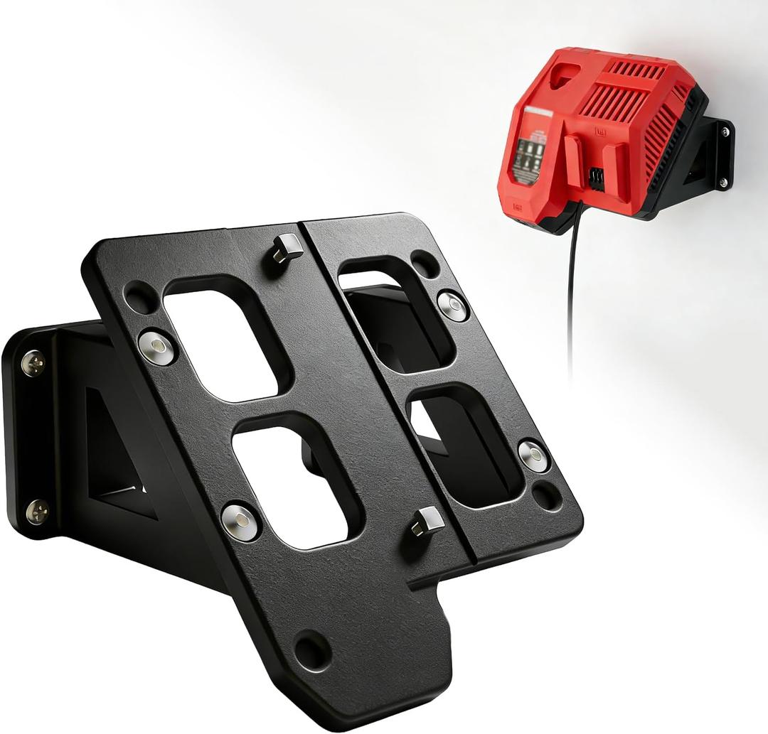 Wall Mount for Milwaukee Charger Mount, for Milwaukee M12 & M18 Chargers, Secure for Milwaukee Charger Wall Mount to Wall & Pegboard & Tool Cart, Saving Space and Keeping Your Tools Tidy (Black)