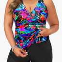 Daci Plus Size Tankini Swimsuit for Women - Two Piece Tummy Control Bathing Suit Tankini Top with Two Pockets Shorts, 18W