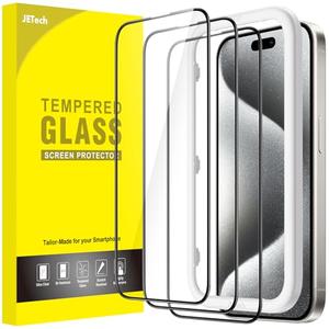 JETech Full Coverage Screen Protector for iPhone 15 Pro 6.1-Inch, Black Edge Tempered Glass Film with Easy Installation Tool, Case-Friendly, HD Clear, 2-Pack
