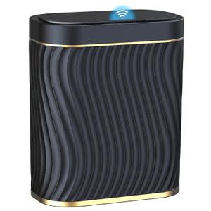 Bathroom Small Trash Can with Automatic Touchless Lid, 2.6 Gallon Smart Garbage Can Narrow Waterproof Trash Bin for Bedroom, Office, Living Room (Gold Black)