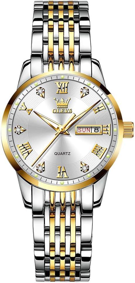 OLEVS Watches for Women Diamond Luxury Dress Women Watches Analog Quartz Waterproof Day Date Stainless Steel Wristwatch
