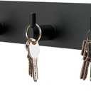 VIS'V Magnetic Key Holder Wall Mount, Metal Adhesive Key Hanger with 3 Hooks, No Drilling, 2 Mount Options, Black, Small
