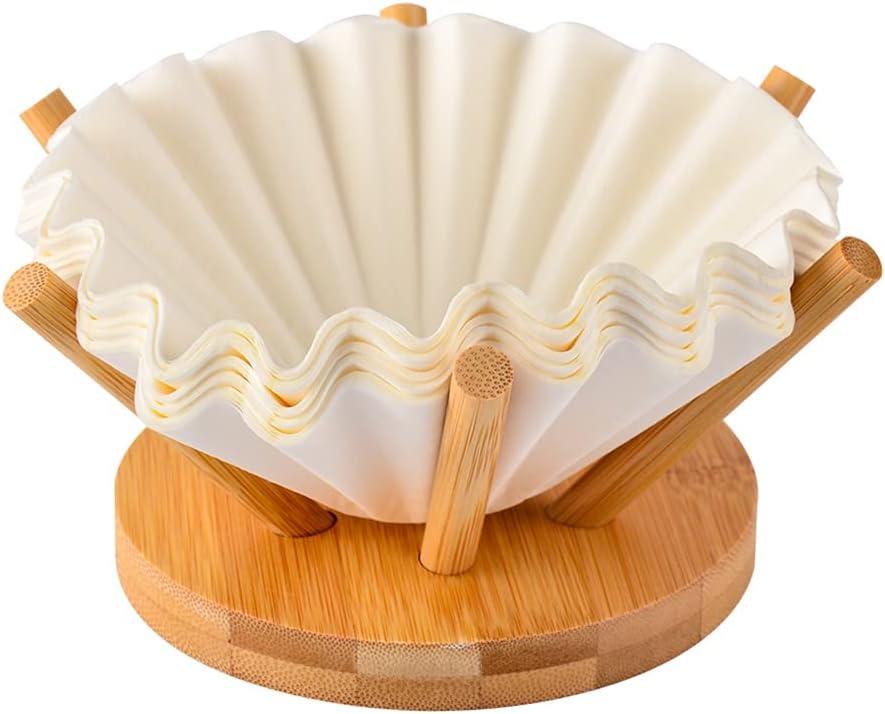 Basket Coffee Filter Holder Storage - CAFEMASY Bamboo Coffee Filters Rack Dispenser for Home Kitchen Coffee Bar Counter Decor