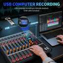 Depusheng Audio Mixer Professional 8 channel,DX8 Sound Board DJ Mixing Console System Interface USB MP3 Input Bluetooth 48V Phantom Power,Black, USB Audio Mixer for PC,for Studio Karaoke Live Music
