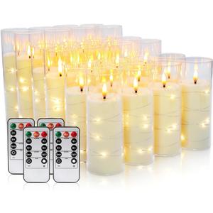 24-Piece Ivory Flameless LED Candles with Remote, Embedded Fairy Lights for Christmas Decor. Battery-Powered with Timer, Safe & Elegant for Cozy Romantic Home, Wedding, Party.