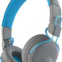 JLab Studio Bluetooth Wireless On-Ear Headphones, 30+ Hour Bluetooth 5 Playtime, EQ3 Sound, Ultra-Plush Faux Leather & Cloud Foam Cushions, Track and Volume Controls, Gray/Blue
