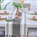 Boho Table Runner with Fringe 14 x 90 Inches, Black & Cream | Woven Washable Console Tabletop Runner / Dresser Scarf, Farmhouse Extra Long Heavy Cotton Table Topper Cover