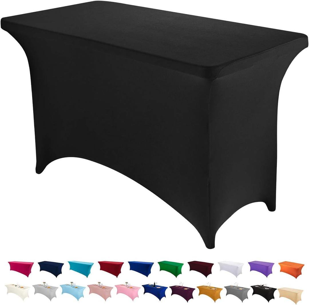 Peomeise 4FT Spandex Table Cover Rectangular Stretch Spandex Tablecloth (Black,4FT)