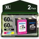 60XL Ink Cartridges Replacement for HP 60 60 XL Ink for Envy 100 110 PhotoSmart C4780 C4795 D110 D110a DeskJet F4580 D2530 D2545 Printer (1 Black, 1 Color)