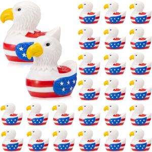 Hiboom 24 Pcs Patriotic Eagle Duck 2 Inch 4th of July Red Blue White 250th Anniversary Statues Figurines Independence Day USA Rubber Duck Centerpieces Gift Birthday Party Decoration Favors, 2.2 x 1.9 x 1.7 inches