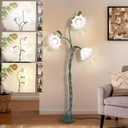 Vintage Flower Floor Lamp for Girls' Bedroom, Cute 3 Heads Floor Reading Light with Flexible Gooseneck, 3 Colors Modern Corner Standing Lamp with Lily for Living Room Office Home Decor, Bulbs Included