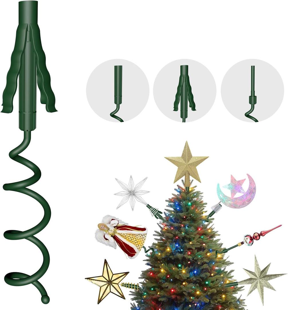Christmas Tree Topper Holder -Universal Twist On Tree Topper Stabilizer Xmas Tree Topper Support Adjustable Secure Attachment for Star Angel Snowflake Ornaments Fit Most Christmas Trees & Topper Bases (Green)