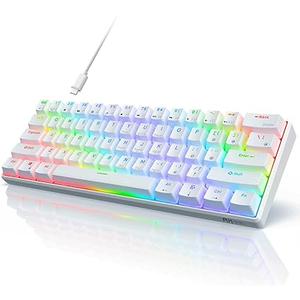 RK ROYAL KLUDGE RK61 Wired 60% Mechanical Gaming Keyboard Programmable QMK/VIA RGB Backlit 61 Keys Ultra-Compact Hot Swappable Brown Switch White