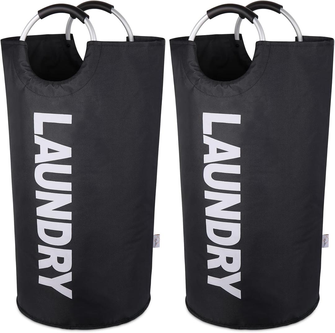 Laundry Basket 2 Pack Collapsible, Freestanding Clothes Hamper Bag with Handles  Tall Folding Dirty Laundry BinSturdy Laundry Sorter for College Dorm, Laundry Room  95L (Black)