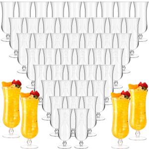 Norme 48 Pack Hurricane Glass Plastic Bulk 15 oz Break Resistant Pina Colada Cocktail Glasses Reusable Acrylic Clear Tulip Drinking Cups for Halloween Christmas Thanksgiving Cocktails Beer Wine Juice