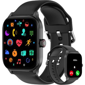 Smart Watch (Answer/Make Call), 2.01" Smartwatch for Android Phones and iPhone with Heart Rate,Sleep Monitor,Pedometer, 100+Sports Fitness Watch, IP68 Waterproof Fitness Tracker for Men Women (Black)