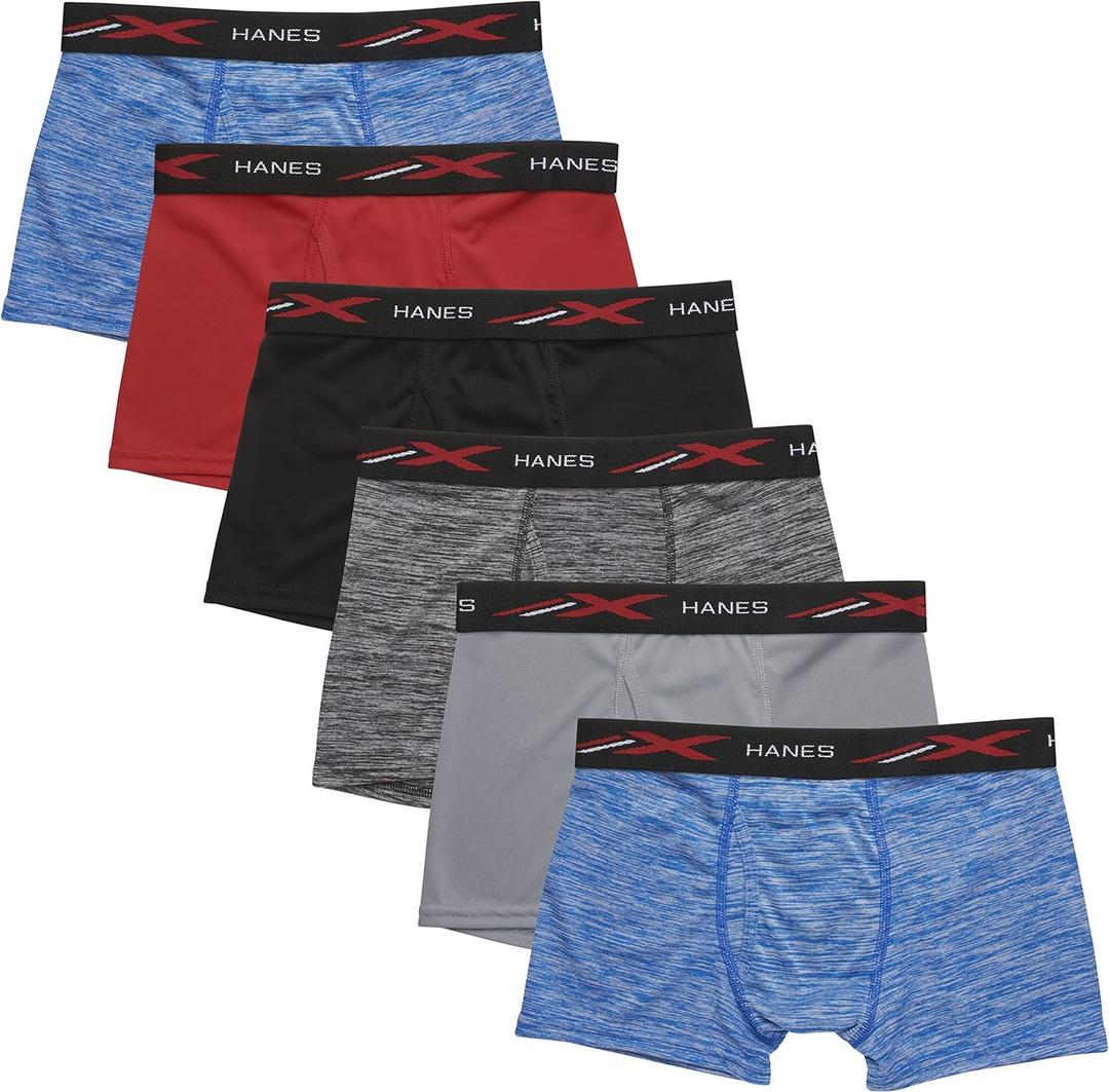 Hanes Boys' X-Temp Boxer Briefs, Moisture Wicking Breathable Underwear, Tagless, Assorted 6 Pack (Large, Red/Black/Blue - 6 Pack)