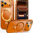 TOBOVON Magnetic for iPhone 17 Pro Max Case with Ring Stand, Fits MagSafe, with Built-in Camera Lens Protector, Slim Electroplated Shockproof Phone Cover, Orange