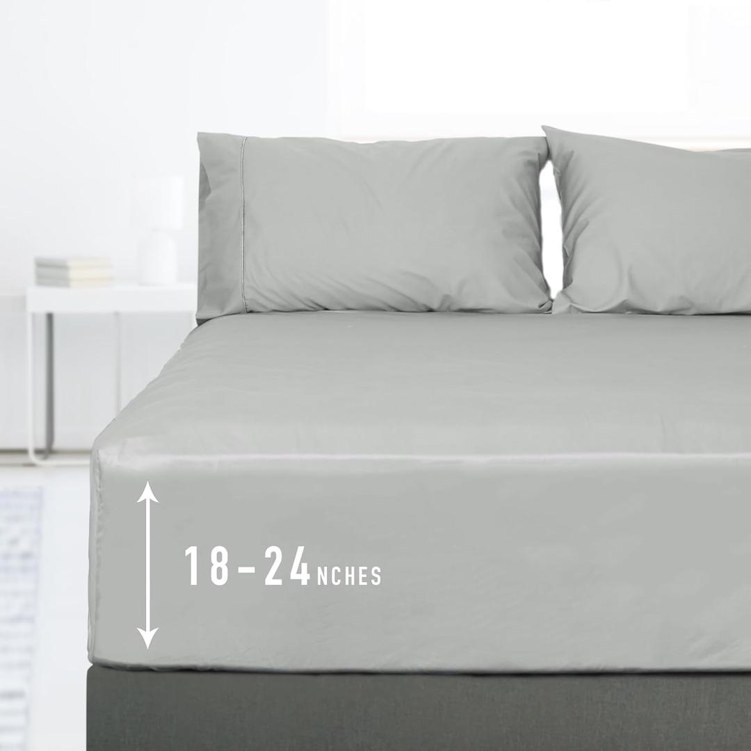 Sunflower Queen Fitted Sheet, 1-Piece Extra Deep Pocket Fitted Bottom Sheet 22", 100% Cotton Sateen Soft Breathable, Silver Gray