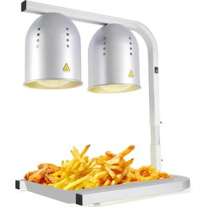 Heat Lamp for Food, with Two 250W Bulbs for Fast and Even Heating, Food Heat Lamp with Adjustable Height Stand, Commercial Food Warmer Lamp for Home, Fast Food Restaurant, Buffet, Bakery Silver