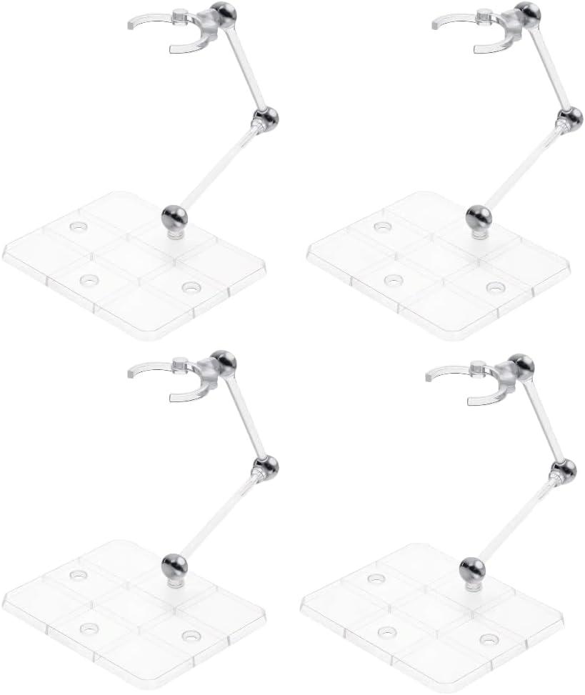 4Packs Action Figure Stand Assembly Action Figure Display Holder with Adjustable Support Arm, Base Doll Model Support Stand for 3.75" and 6" Figures Clear