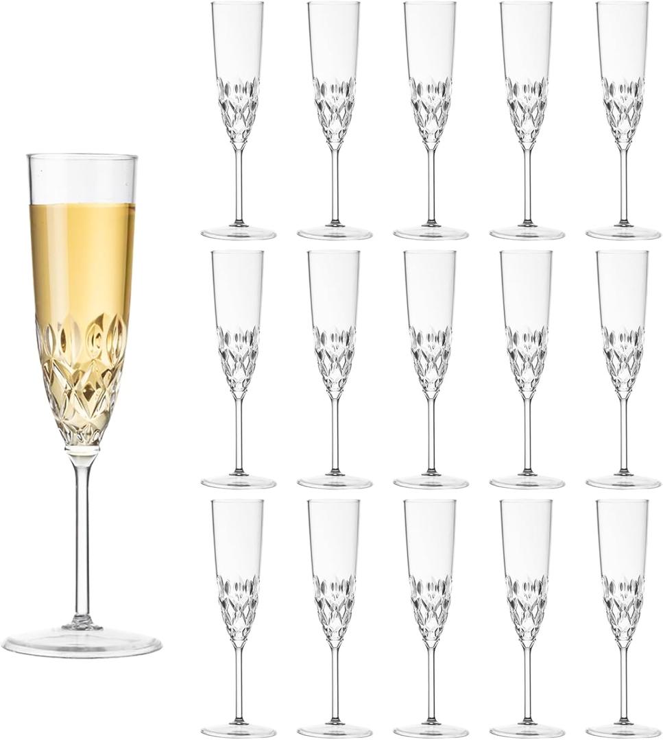 16 Pack Plastic Champagne Flutes, Shatterproof Reusable Fancy Crystal Clear Champagne Glasses, 5 oz Acrylic Unbreakable Elegant Party Drinking Cocktail Wine Glasses Wedding Birthday Bar Goblets