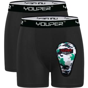 Youper Youth Brief w/Soft Athletic Cup, Boys Underwear w/Baseball Cup (2-Pack) (Large, Black)