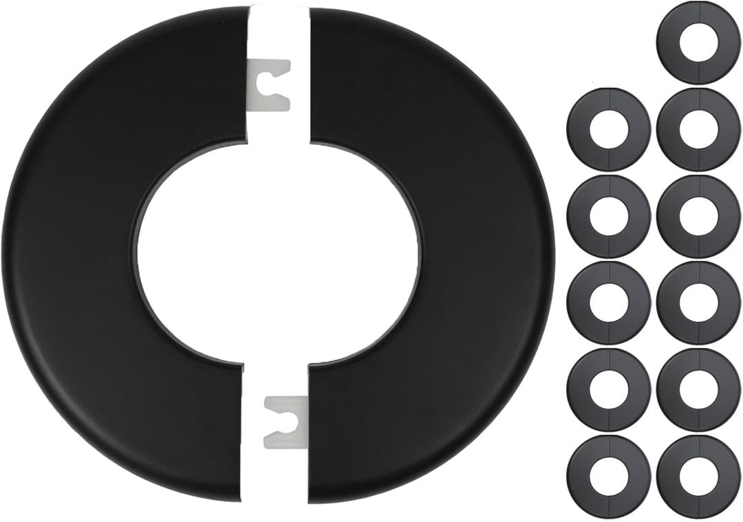 12 Pcs Wall Split Flange, ABS Round Self-Adhesive Escutcheon Plate Buckles Design for 2"/51mm Diameter Pipe