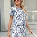 TCOT Pajamas for Women Set Summer Fashion Short Sleeve Crewneck Tops with Skirt Sets Pajama Casual Loungewear (L)