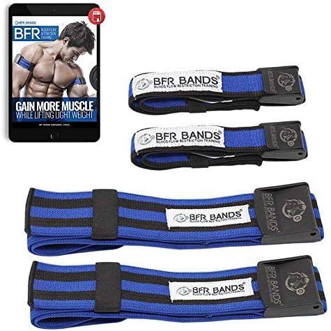BFR BANDS PRO 4-Pack Bundle Blood Flow Restriction Bands for Arms and Legs - Occlusion Training Bands Help You Gain Muscle Without Heavy Weight Lifting, Strong Elastic Strap + Quick-Release